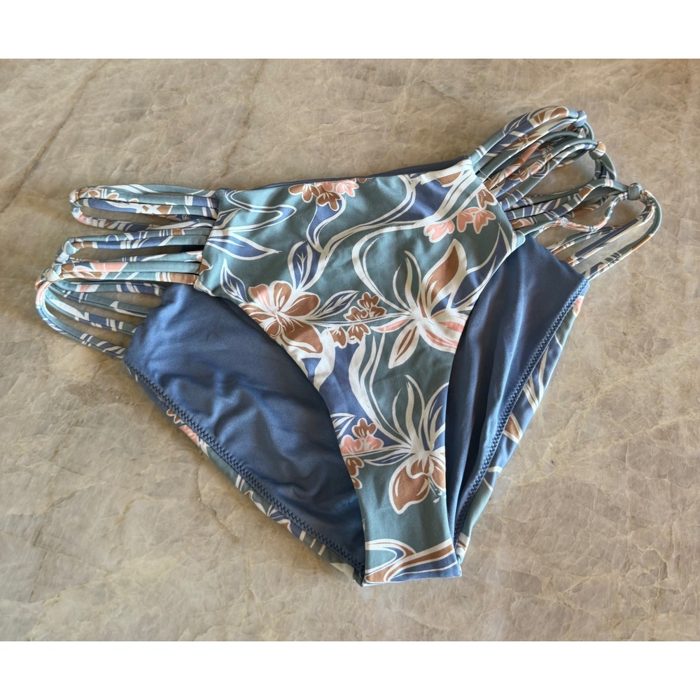 NWOT O'Neill Womens Tropical Floral Strappy Side Bikini Bottoms Blue Large